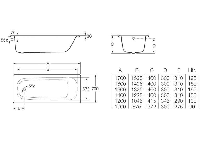 Приобрести ванна стальная roca contessa 140x70 см, 7.2361.6.000.o