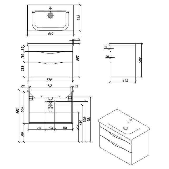 Приобрести caprigo тумба с раковиной lento 80 см, мокко 36212 2