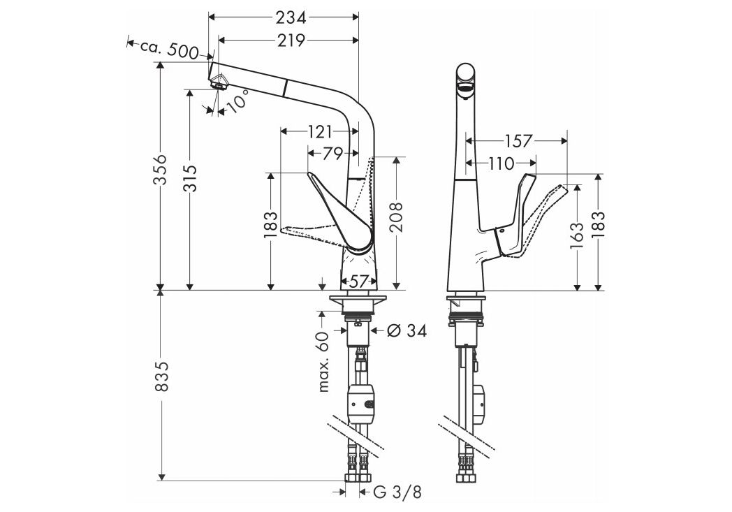 Приобрести 14821000 metris смеситель для кухни однорычажный, с выдвижным душем, ½´