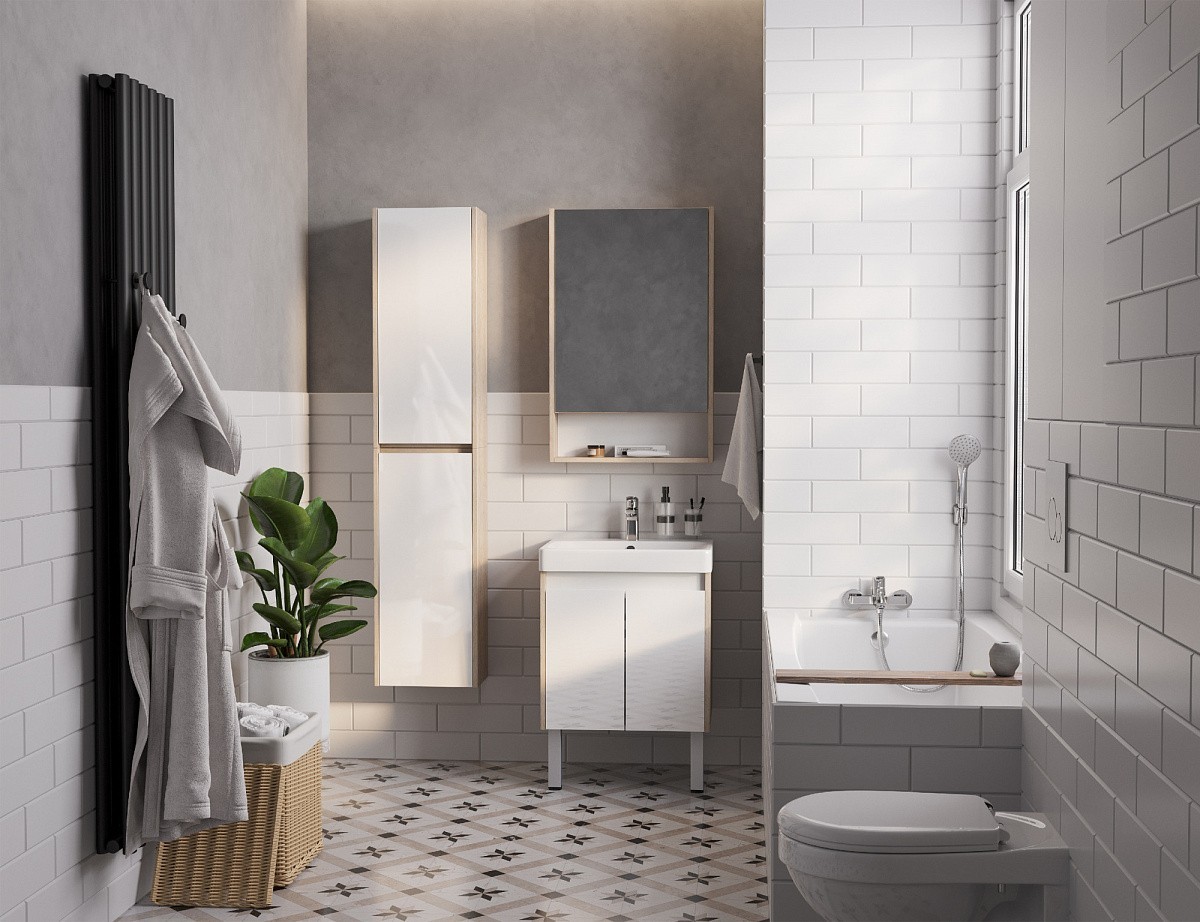 Приобрести акватон тумба c раковиной сканди 55 doors универсальная, белый/дуб верона