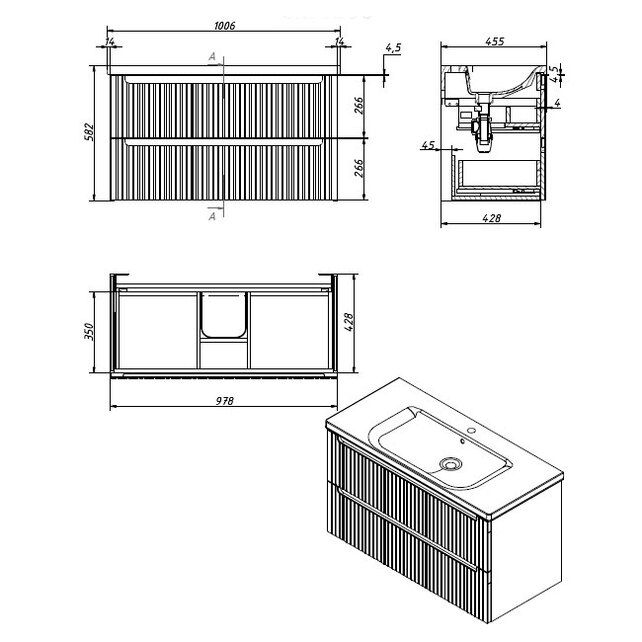 Приобрести caprigo тумба с раковиной termin-albero stripe 100 см, дюна, шпон