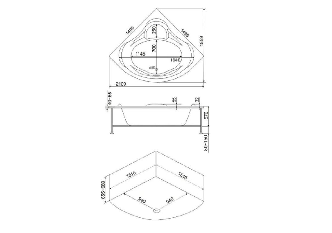 Приобрести bas акриловая ванна модена 150*150