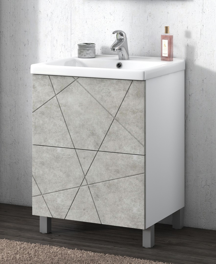 Приобрести vigo тумба с раковиной geometry 60см, 2 ящика, напольная, бетон tn.geo.fos.60.2y бетон