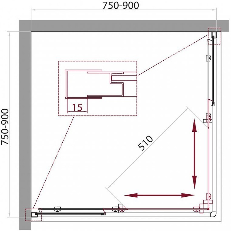 Приобрести ограждение душевое belbagno unique-a-2 750-900х750-900 хром/рифленое