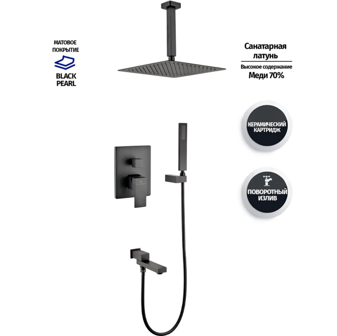 Приобрести grocenberg встраиваемая душевая система, черная матовая gb5089bl-2