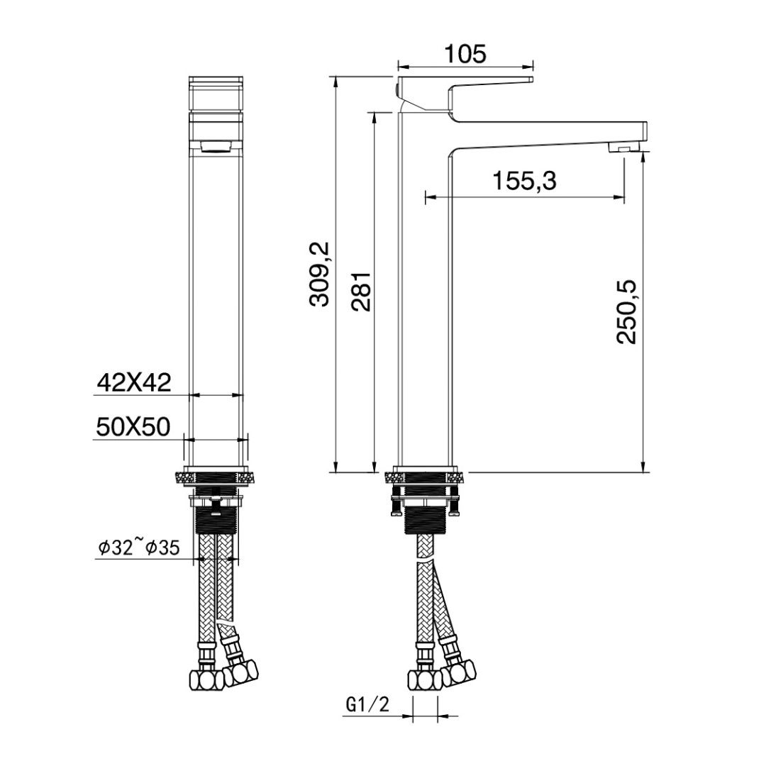 Приобрести смеситель для раковины высокий wonzon & woghand cube 2.0, темный графит (ww-88019068-bgm)