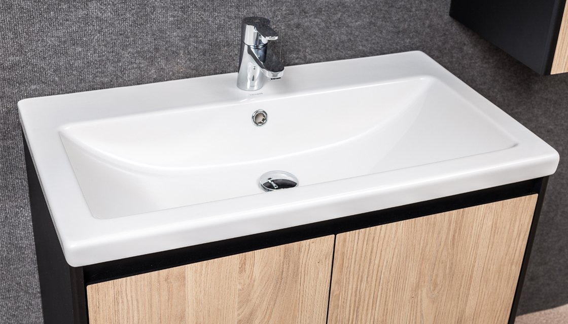 Приобрести тумба напольная с раковиной velvex klaufs 80 см черный матовый/дерево(шатанэ)