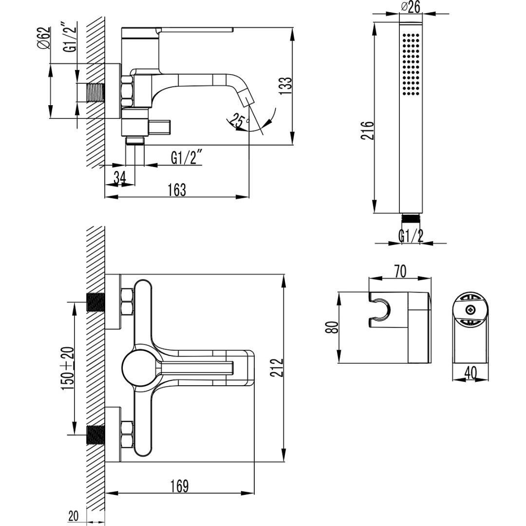 Приобрести azario смеситель для ванны vincente, с ручным душем, черный az-vrz2338326pa