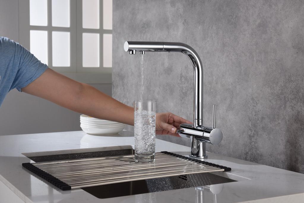 Приобрести смеситель для кухни с подключением фильтра и выдвижной лейкой timo saona 2356/00fl хром