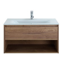 BelBagno Тумба c раковиной KRAFT 80 см, с одним ящиком и полкой, подвесная Rovere Tabacco, стеклянная раковина