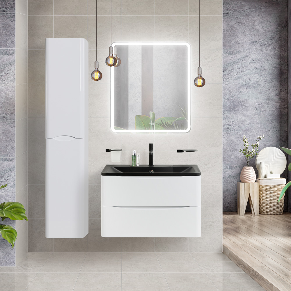 Приобрести belbagno тумба с раковиной acqua 80 см, подвесная bianco lucido, чёрная раковина