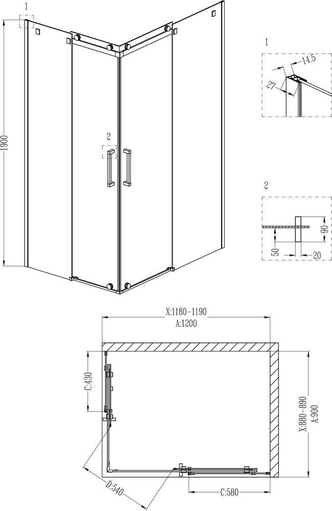 Приобрести grossman душевое ограждение cosmo 120х90 см, прямоугольная, хром\прозрачное gr-1120r r
