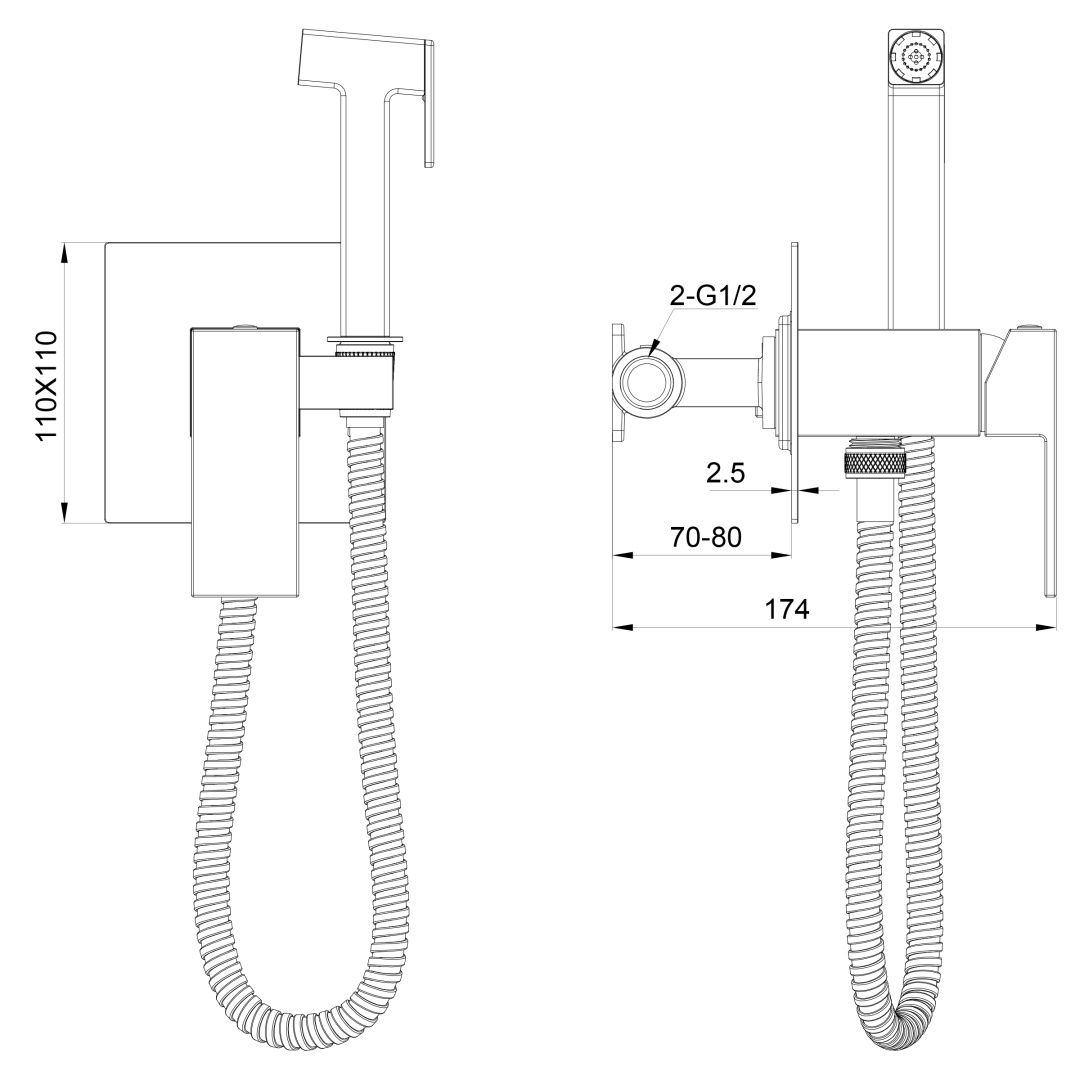 Приобрести смеситель с гигиеническим душем встраиваемый wonzon & woghand cube, черный матовый (ww-88829016-mb)