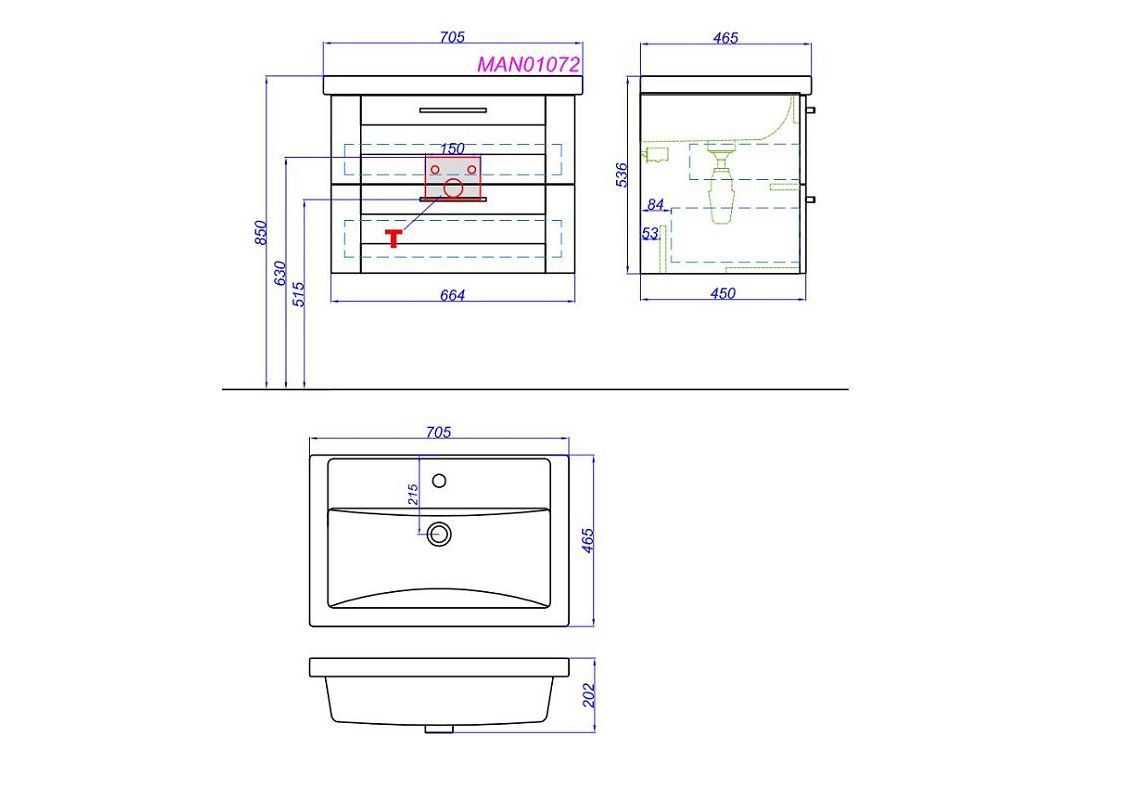 Приобрести тумба подвесная с раковиной aqwella манчестер 70 см man01072