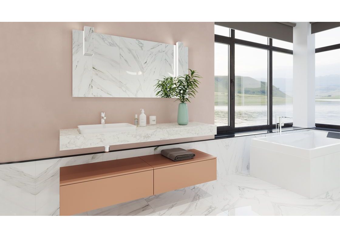 Приобрести тумба подвесная со столешницей velvex unit 160 см, белый мрамор