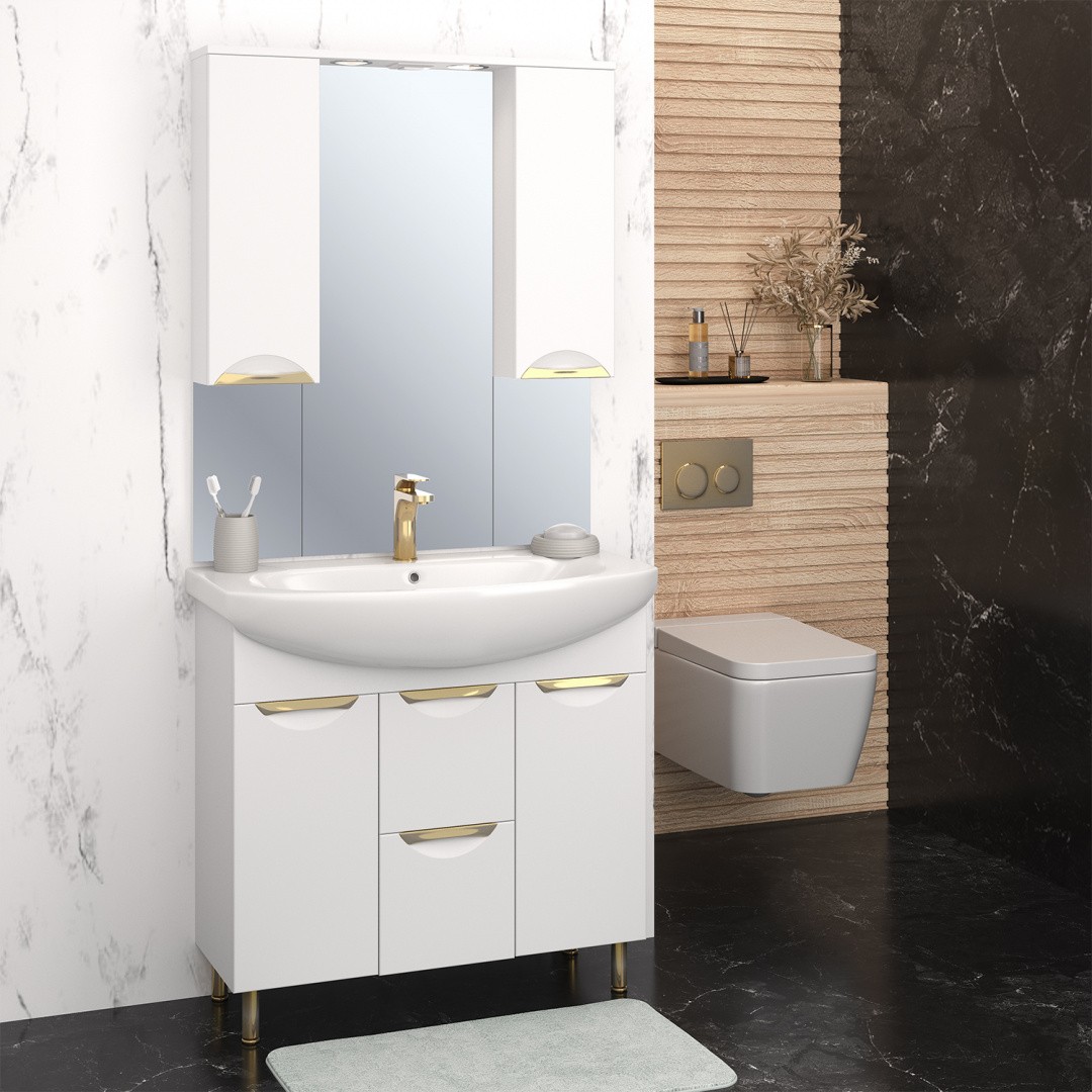 Приобрести aqua de marco зеркало-шкаф eleganse 85 см, белый\золото 1085cgele