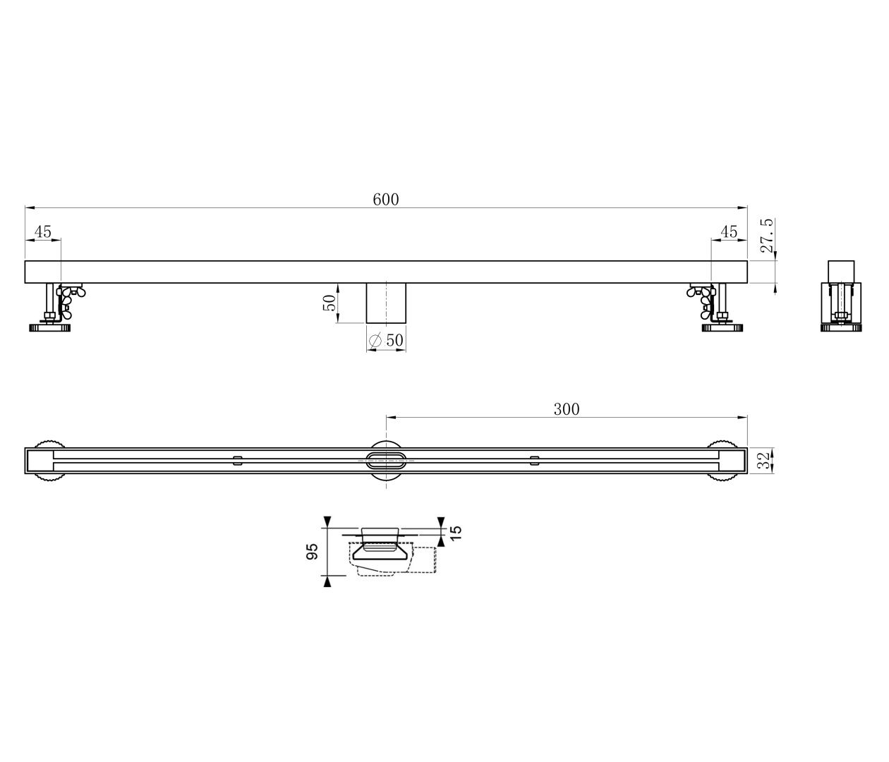 Приобрести душевой трап 60 см wonzon & woghand, брашированный никель (ww-65406t-br)