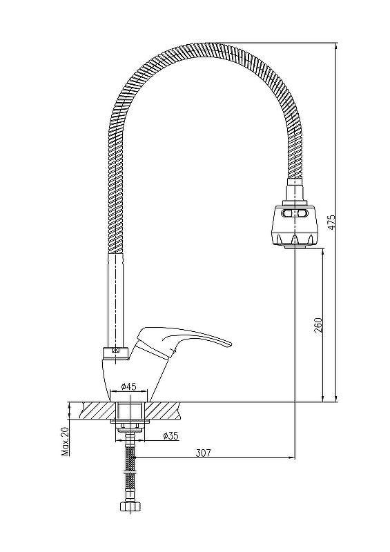 Приобрести haiba смеситель для кухни 475 мм, гибкий излив, хром hb-4313