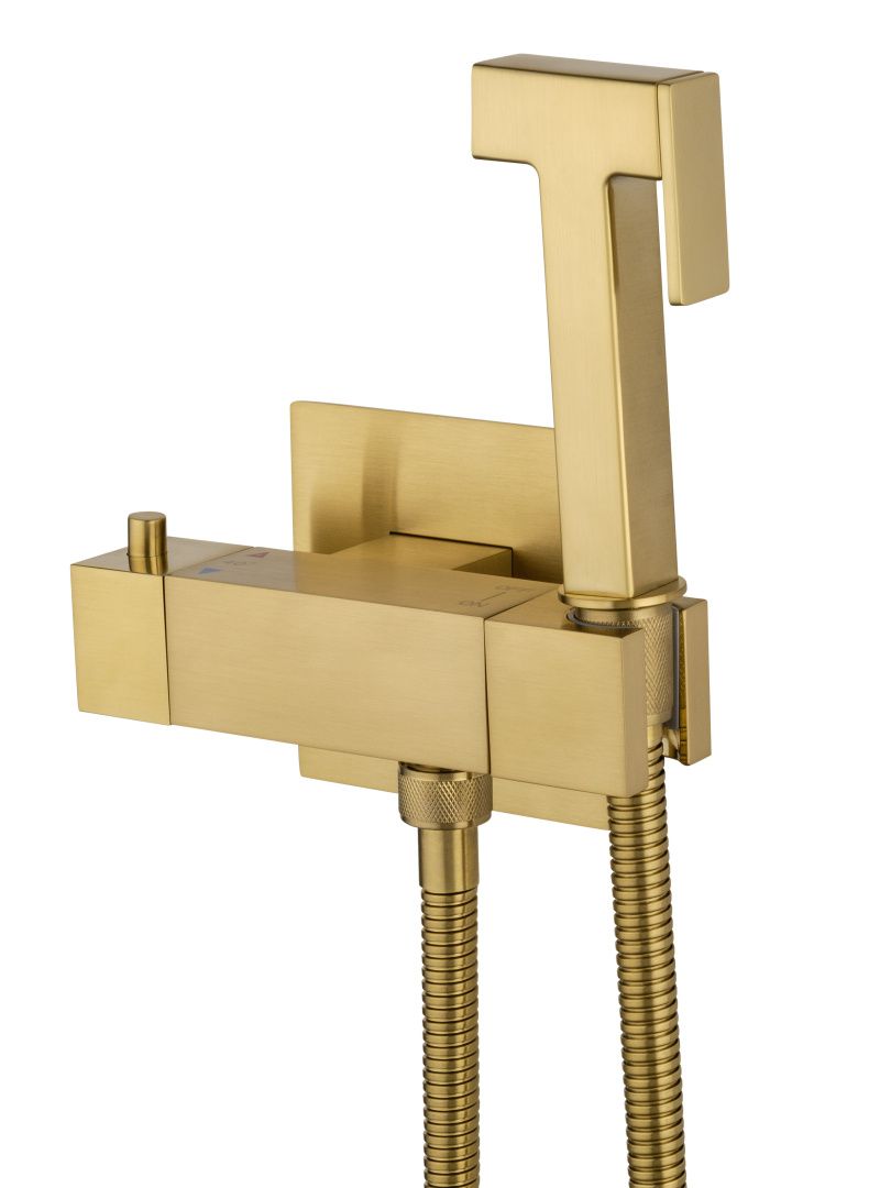 Приобрести смеситель с гигиеническим душем и термостатом встраиваемый wonzon & woghand, брашированное золото (ww-88819903-bg)