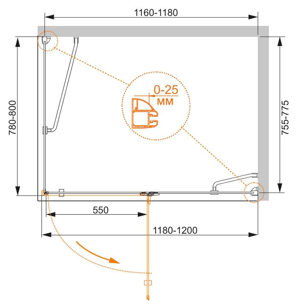 Приобрести cezares душевое ограждение bergamo 120х80 см, хром bergamo-w-ah-1-120/80-c-cr-r