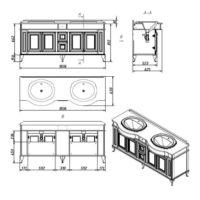 Приобрести caprigo тумба с раковиной fresco 180 см, кремовая, эмаль
