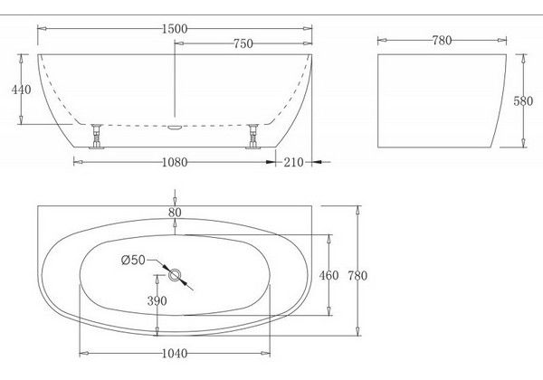 Приобрести ванна акриловая пристенная belbagno 150х80 см, bb83-1500