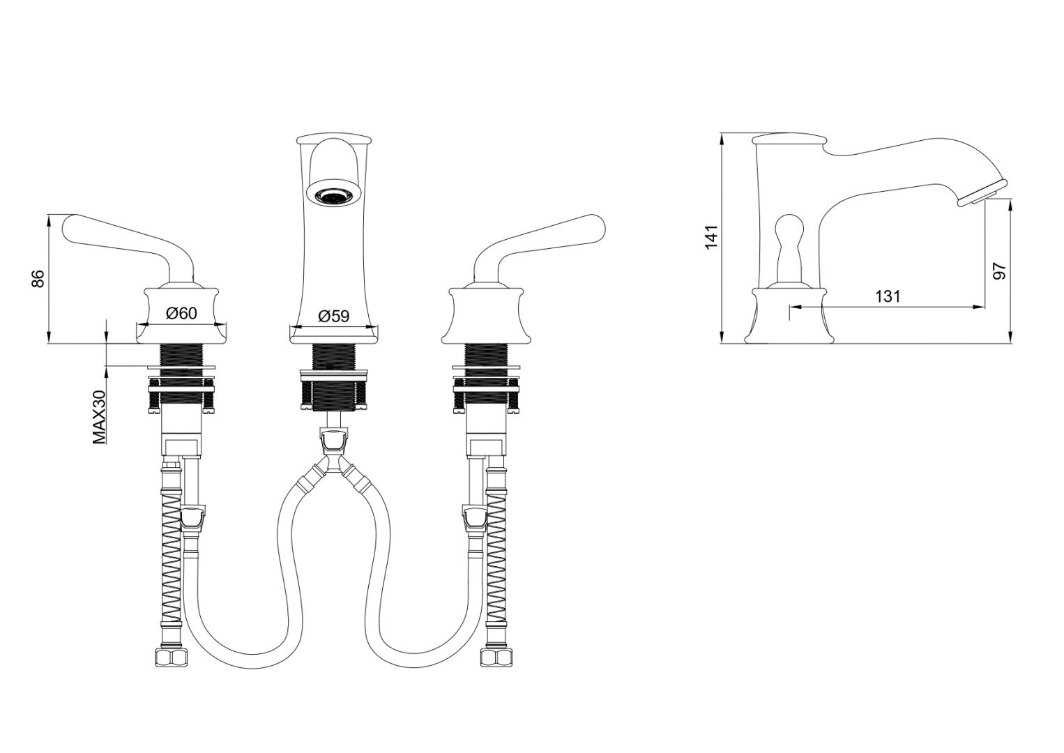 Приобрести смеситель для раковины на 3 отверстия wonzon & woghand steam, черный матовый (ww-88159008-mb)