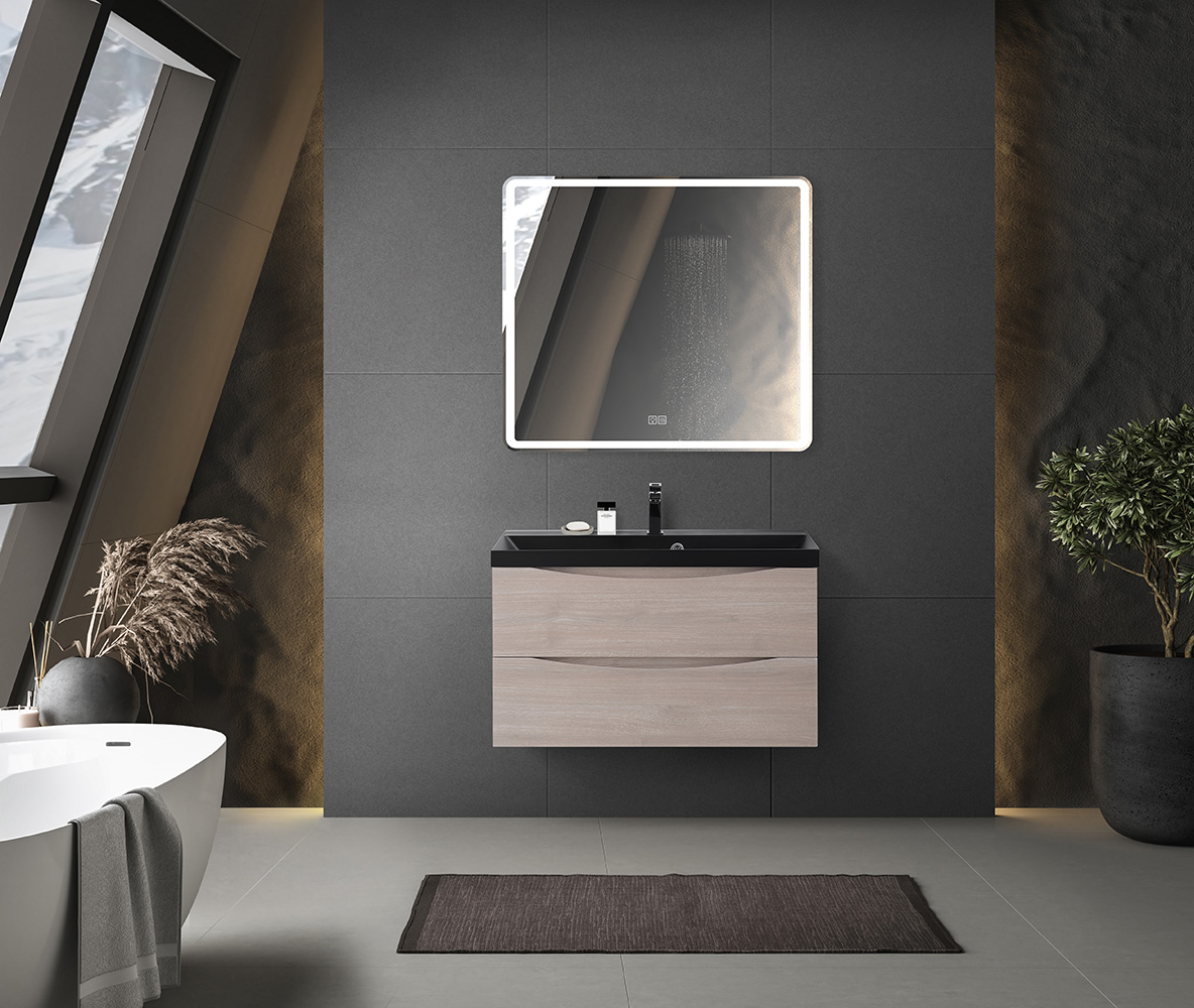 Приобрести belbagno тумба с раковиной marino 80 см, подвесная rovere grigio, чёрная раковина