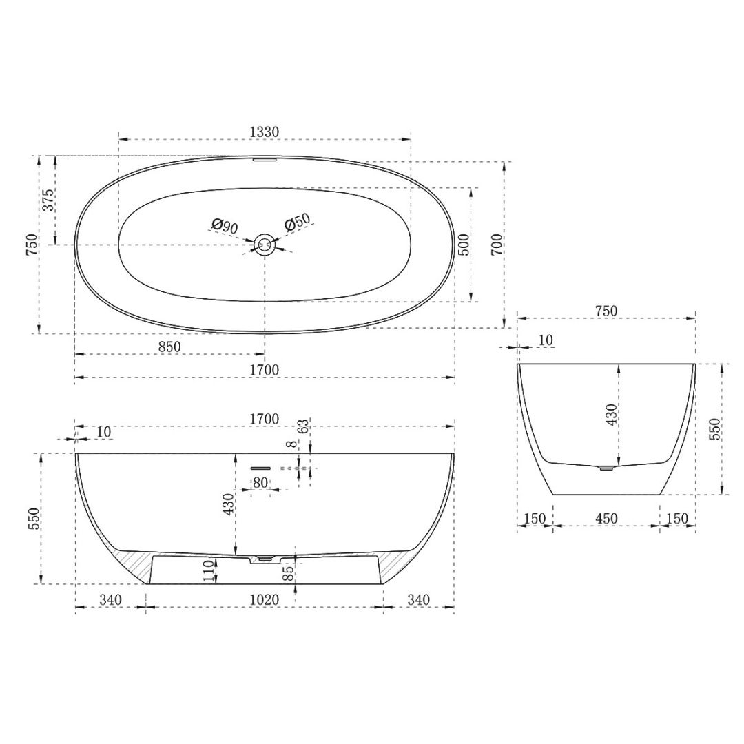 Приобрести vincea отдельностоящая ванна solid surface 170х75 см, белая матовая vbt-6s01mw