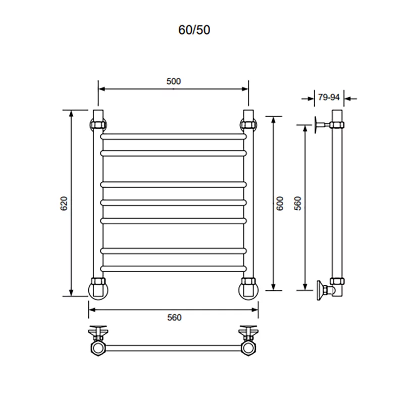 Приобрести veconi полотенцесушитель водяной voga 50х60 см, графит v6050gr