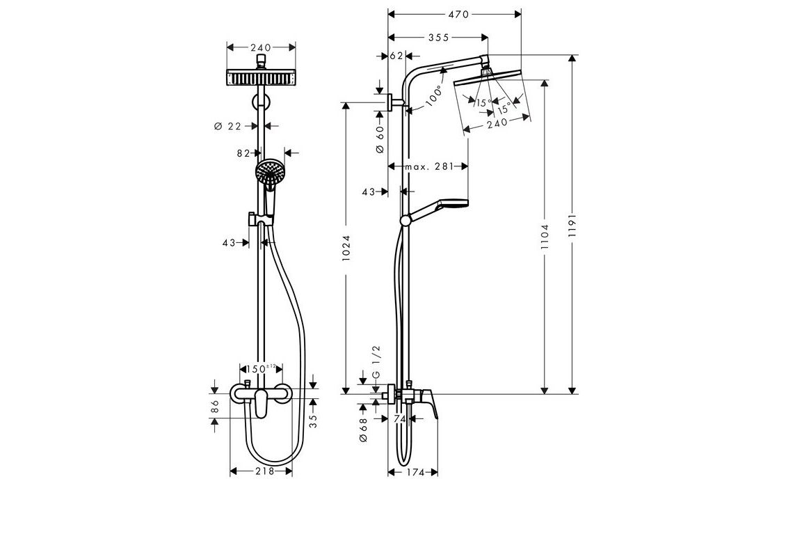 Приобрести 27284000 crometta e 240 1jet showerpipe с однорычажным смесителем
