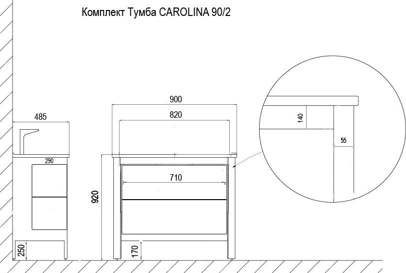 Приобрести azario тумба напольная с раковиной carolina 90/2, 90см. золото, cs00069427