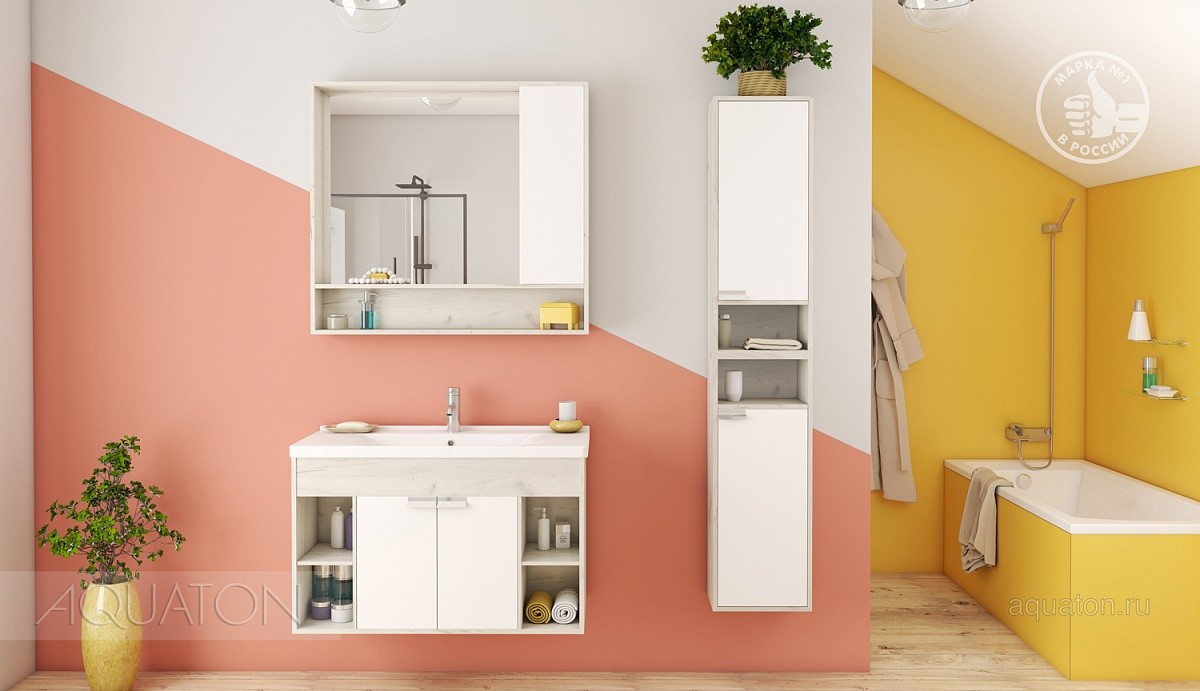 Приобрести акватон флай 100 тумба белая, дуб крафт