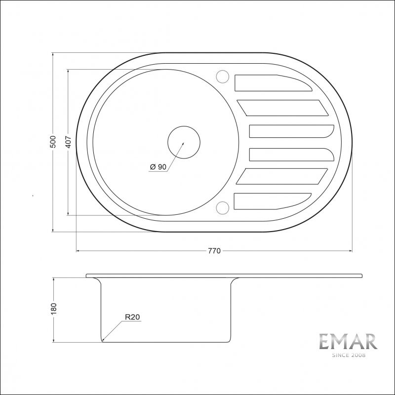 Приобрести emar кухонная мойка 77х50 см, хром emar em-7750