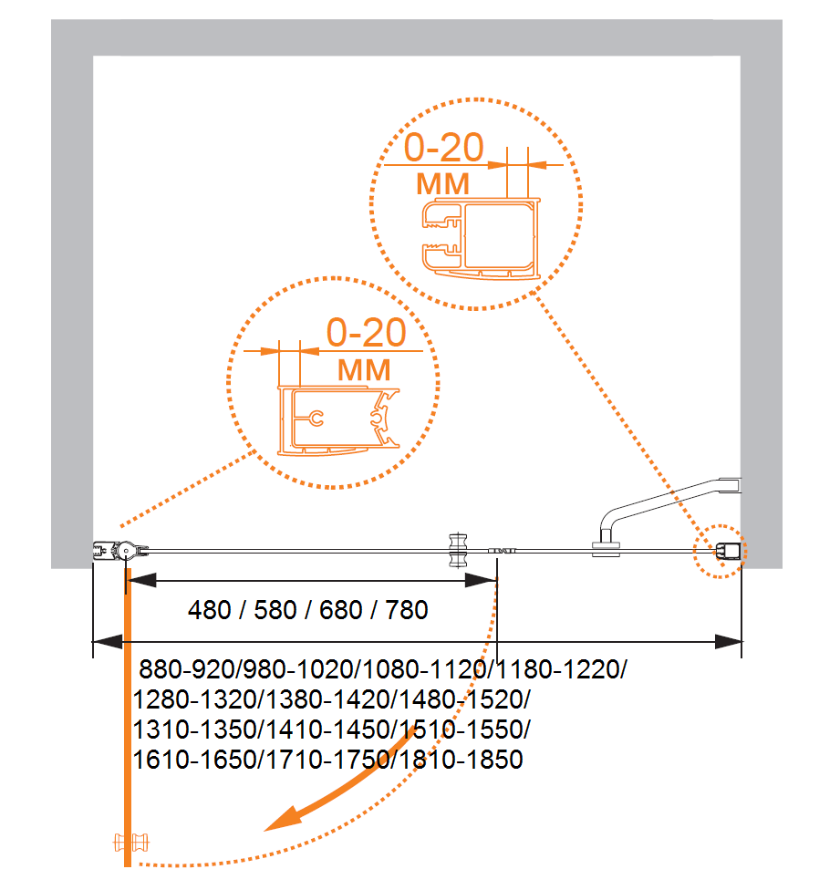 Приобрести cezares дверь душевая elena 150x195см elena-w-b-11-60+90-p-cr-r