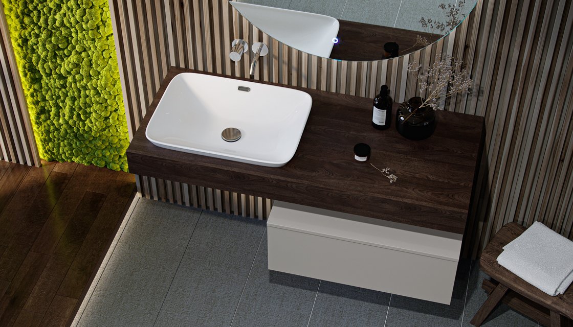 Приобрести столешница velvex unit 120, выс. 11, вырез тип 4, раковина effe слева, шатанэ st.uni.120-628