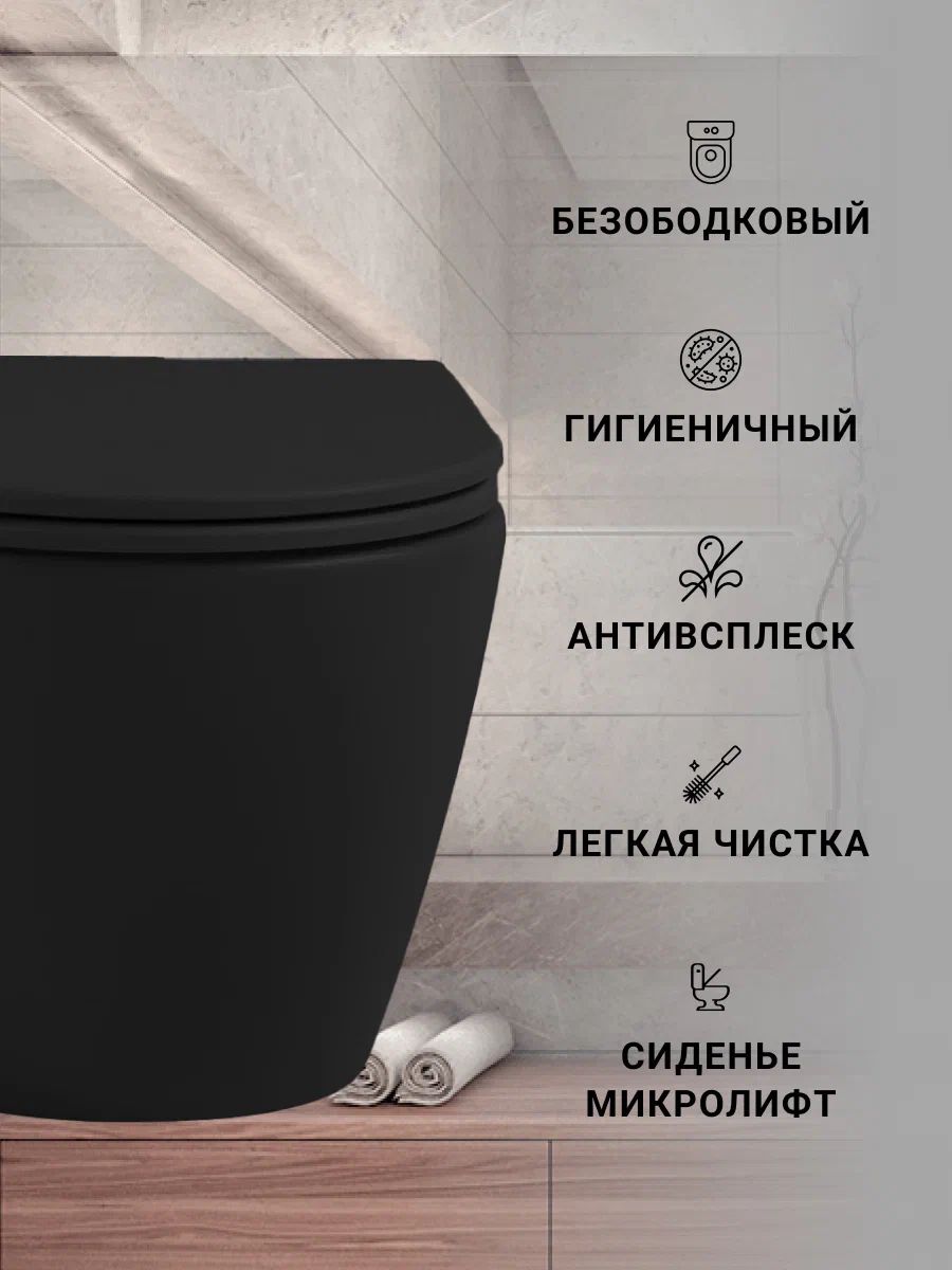 Приобрести sintesi подвесной безободковый унитаз evi tornado 3.0 черный матовый с крышкой-сиденьем дюропласт, микролифт