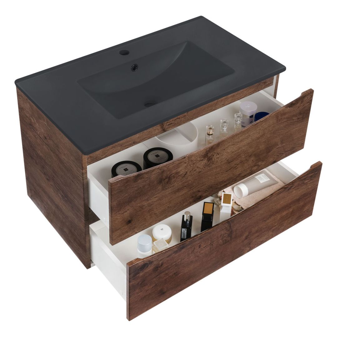 Приобрести vincea тумба подвесная mia 75 см, темное дерево с черной матовой раковиной vmc-2mc750rw;vbs-13975mb