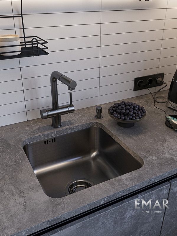 Приобрести emar кухонная мойка 44х44 см, графит emb-127a pvd nano dark