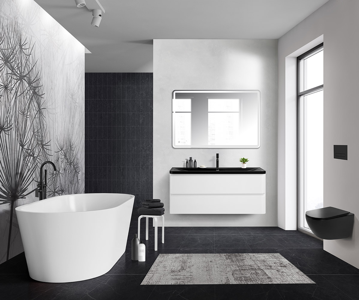 Приобрести belbagno тумба с раковиной albano 120 см, подвесная bianco lucido, чёрная раковина
