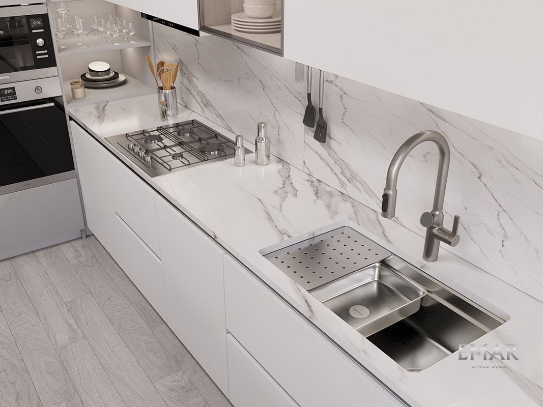 Приобрести oulin кухонная мойка 76х45 см, сатин oulin ol-eh201m