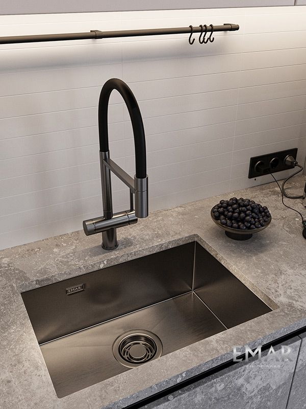 Приобрести emar кухонная мойка 59х42 см, графит emb-132 pvd nano dark