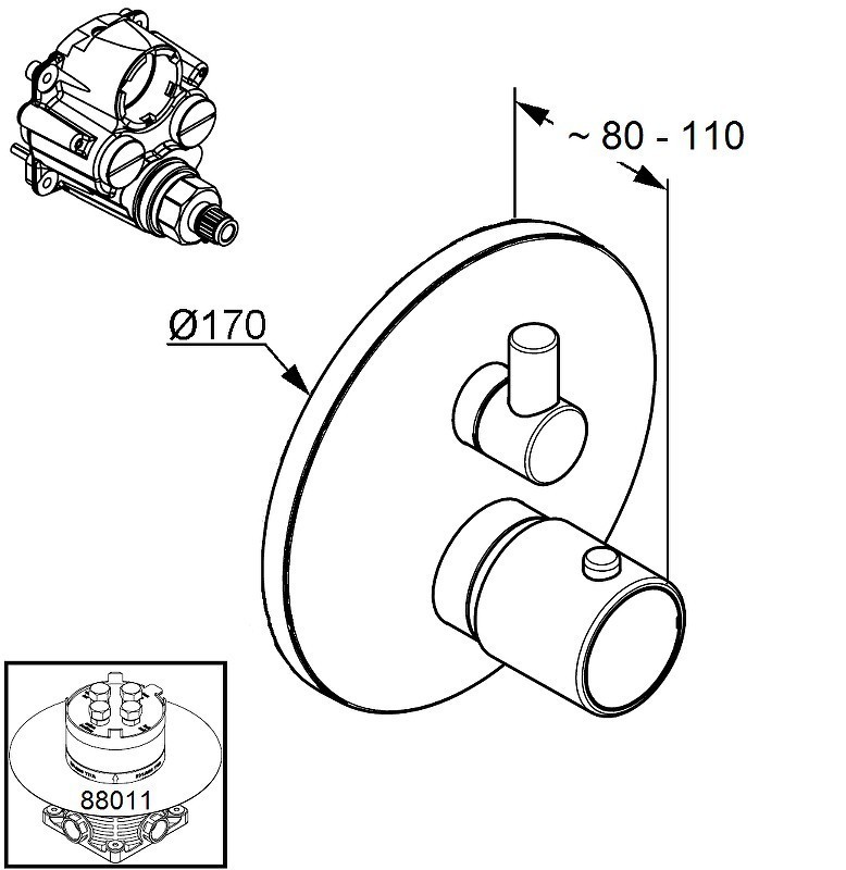Приобрести kludi смеситель для душа скрытого монтажа zenta с термостатом, запорный вентиль-переключатель, 170мм, хром 388300545