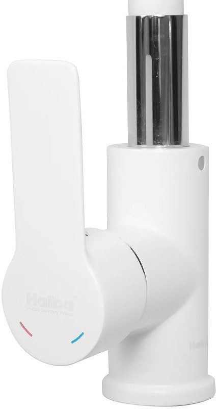 Приобрести haiba смеситель для кухни 396 мм, гибкий излив, белый\хром hb-70113-8