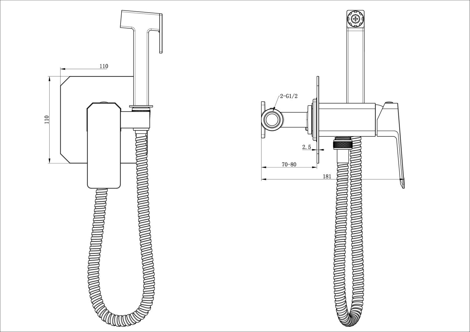 Приобрести смеситель с гигиеническим душем встраиваемый wonzon & woghand diamond, черный матовый (ww-88829011-mb)