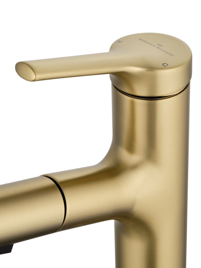 Приобрести смеситель для раковины с выдвижным изливом wonzon & woghand, брашированное золото (ww-a40862-bg)