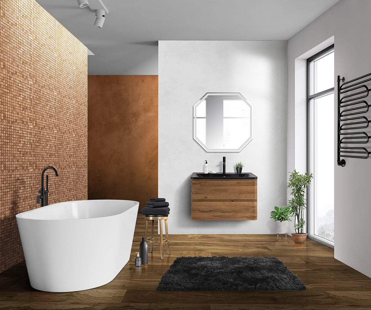 Приобрести belbagno тумба с раковиной albano 80 см, подвесная rovere rustico, чёрная раковина