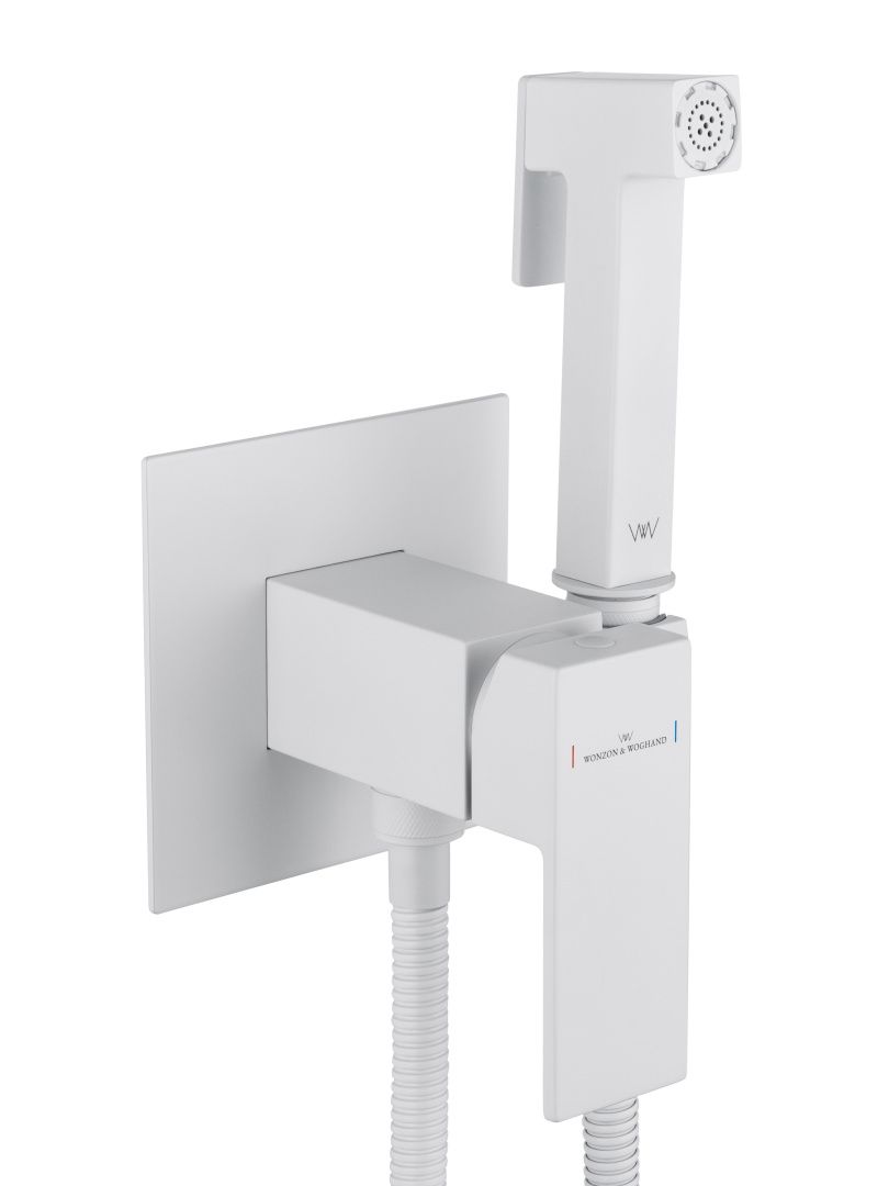 Приобрести смеситель с гигиеническим душем встраиваемый wonzon & woghand cube, белый матовый (ww-88829016-mw)