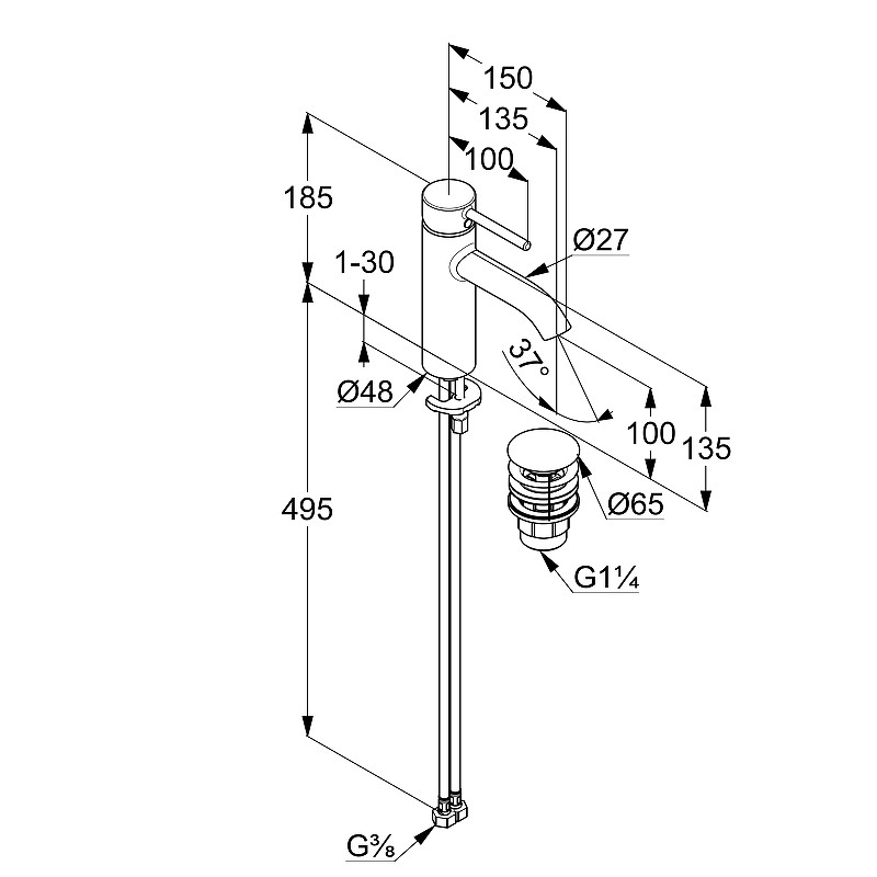 Приобрести kludi смеситель для раковины bozz с донным клапаном, 185мм, черный матовый 382883976