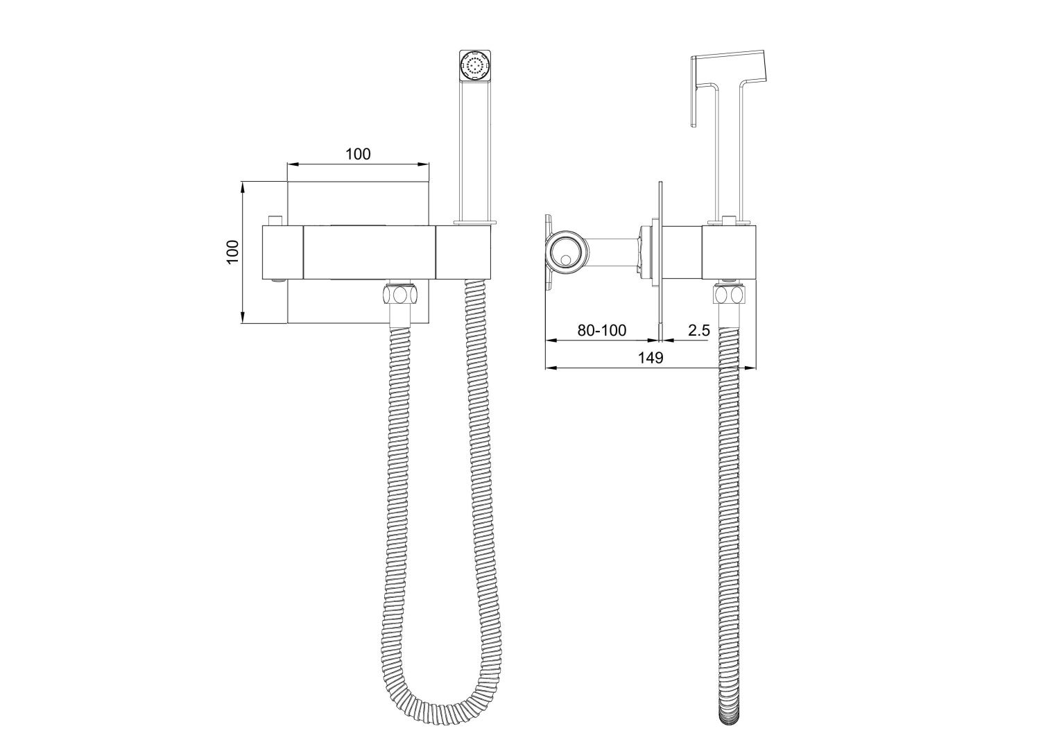 Приобрести смеситель с гигиеническим душем и термостатом встраиваемый wonzon & woghand, темный графит (ww-88819903-bgm)